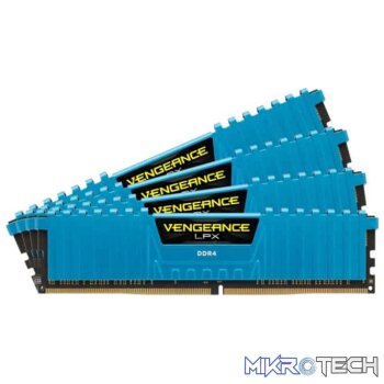Corsair VENGEANCE LPX 16GB (4 x 4GB) DDR4 DRAM 2400MHz CL14 1.2V CMK16GX4M4A2400C14B Memory Kit  Blue